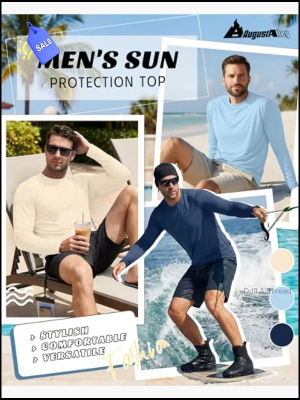 Men's UPF 50+ Long Sleeve Rash Guard 3 Pack Quick Dry Sun Protection